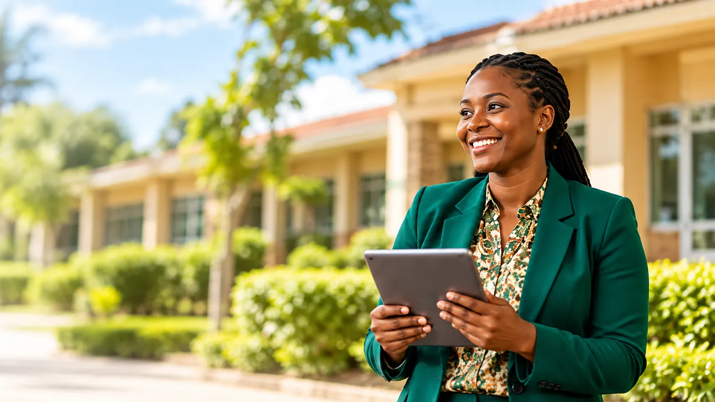 A school administrator reviewing MilikiHub on a tablet